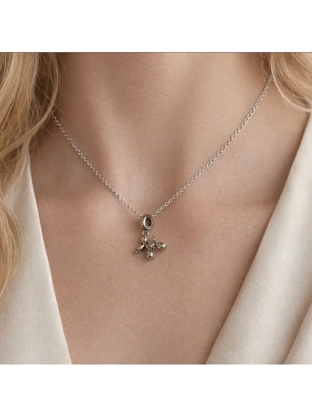 BALLOON DOG PENDANT SILVER STAINLESS STEEL CHARM 1” CUTE TRENDY JEWELRY